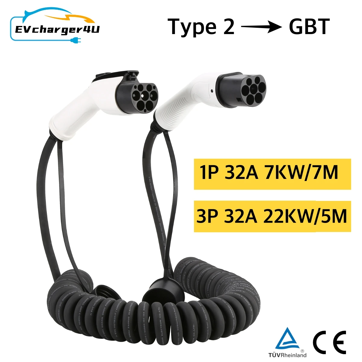 Ev Charger Type 2 22Kw 32A 3 Phase - EVcharger4U 5M/7M Cable de carga EV