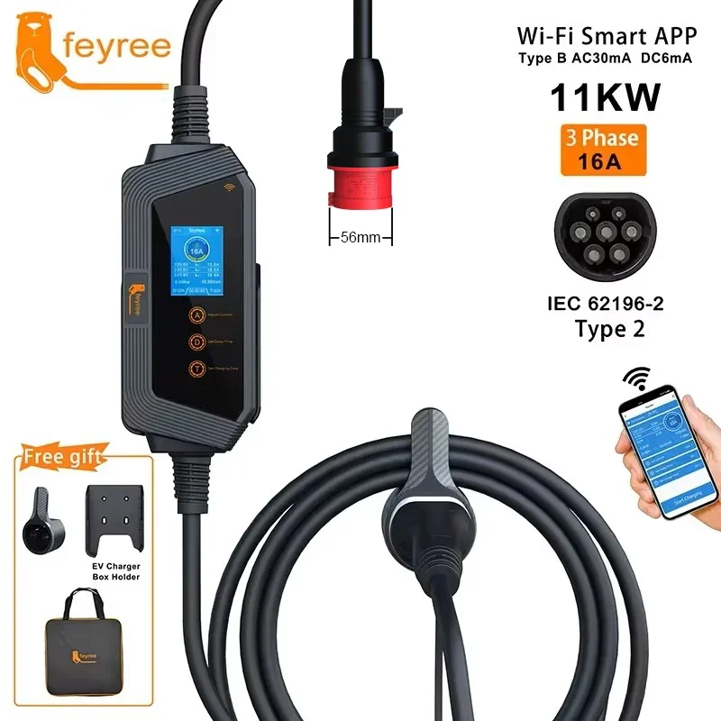 Cargador Portátil para Vehícul - Type 2 Portable Ev Charger 11Kw Cee reseña y precio