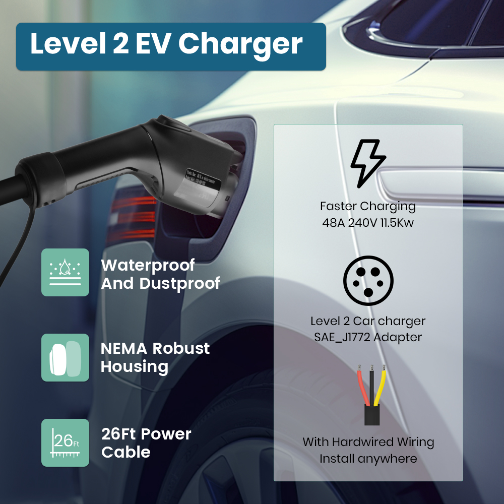 Cargador EV Junsun Nivel 2, 48 - J1772 Evse 32A Level 2 Charger reseña y precio