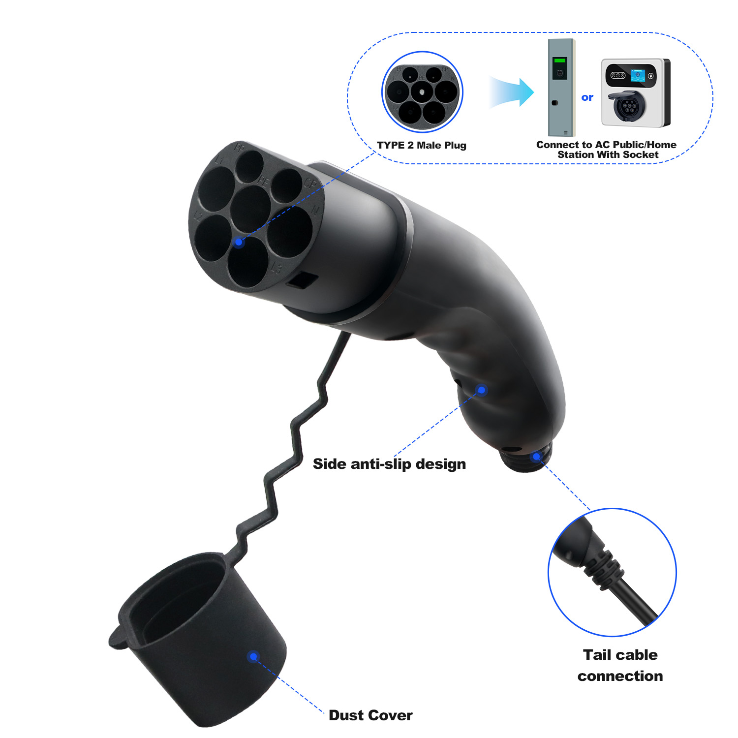 Kolanky tipo 2 macho EV enchuf - Ev Charger Type 2 22Kw 32A 3 Phase reseña y precio